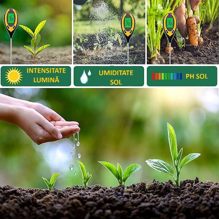Tester umiditate sol, ph sol, temperatura si intensitate luminoasa